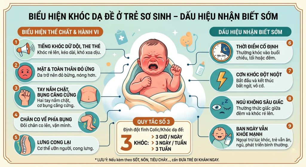 Biểu hiện khóc dạ đề ở trẻ sơ sinh – Dấu hiệu nhận biết sớm